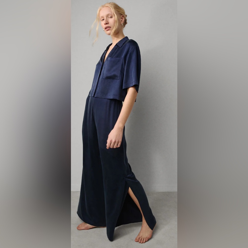 Lunya Washable Silk High Rise Pant Set Blue